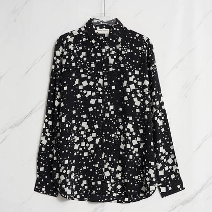 Saint Laurent Square-Pattern Silk Shirt