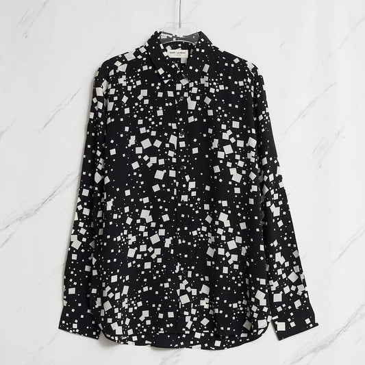 Saint Laurent Square-Pattern Silk Shirt