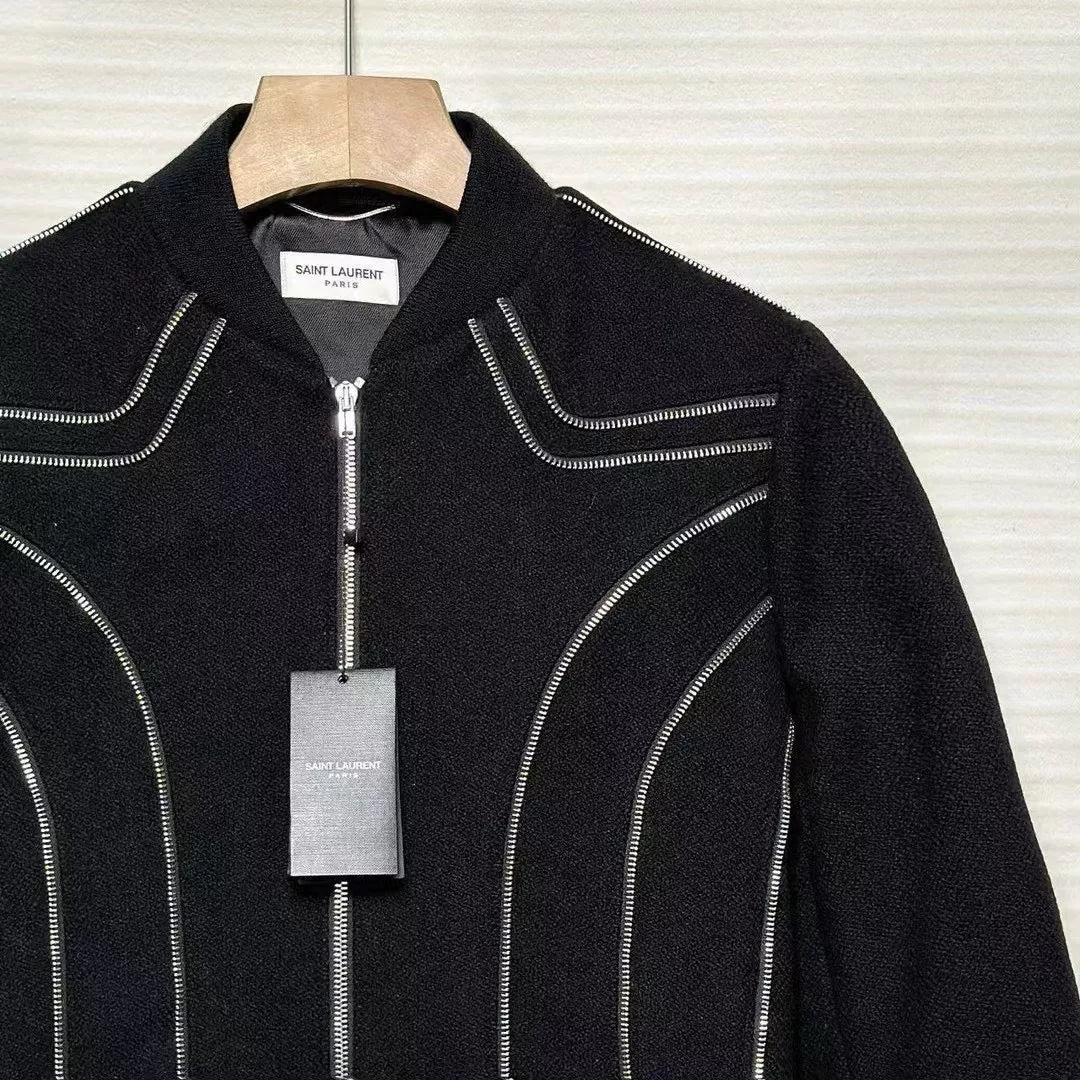 Saint Laurent Black Silver Zip Bomber Jacket