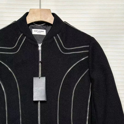 Saint Laurent Black Silver Zip Bomber Jacket