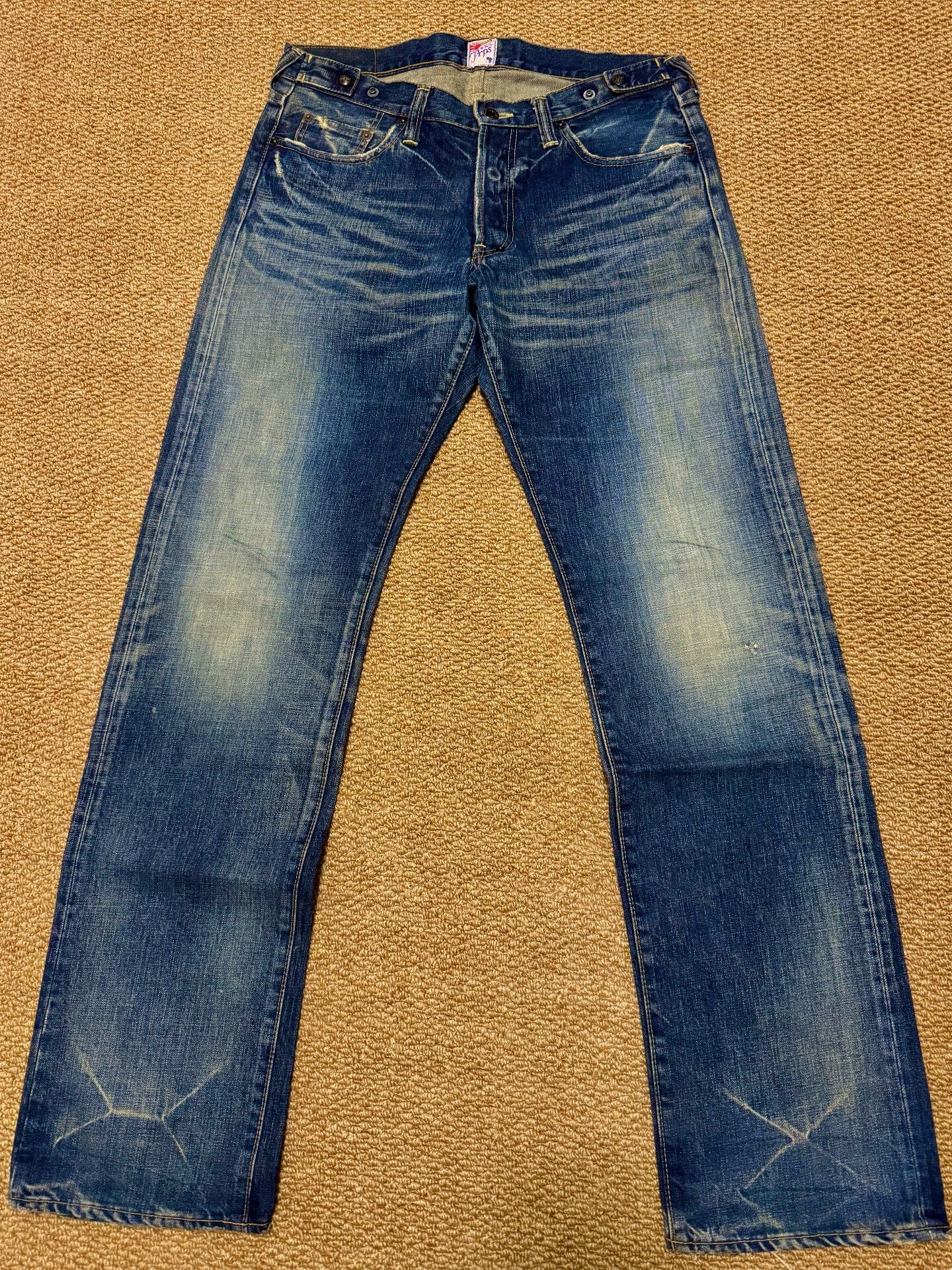 Blue Faded Distressed Studded Jeans