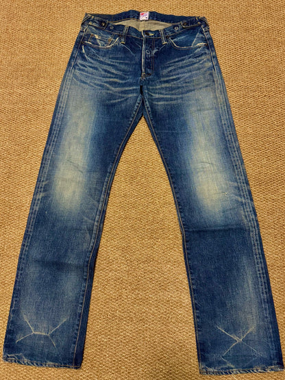 Blue Faded Distressed Studded Jeans