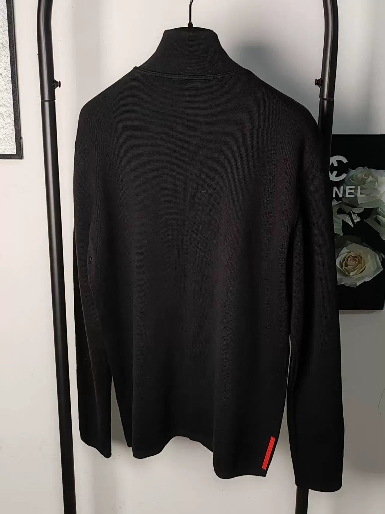 Prada Logo Wool Coat with Stripe Detail