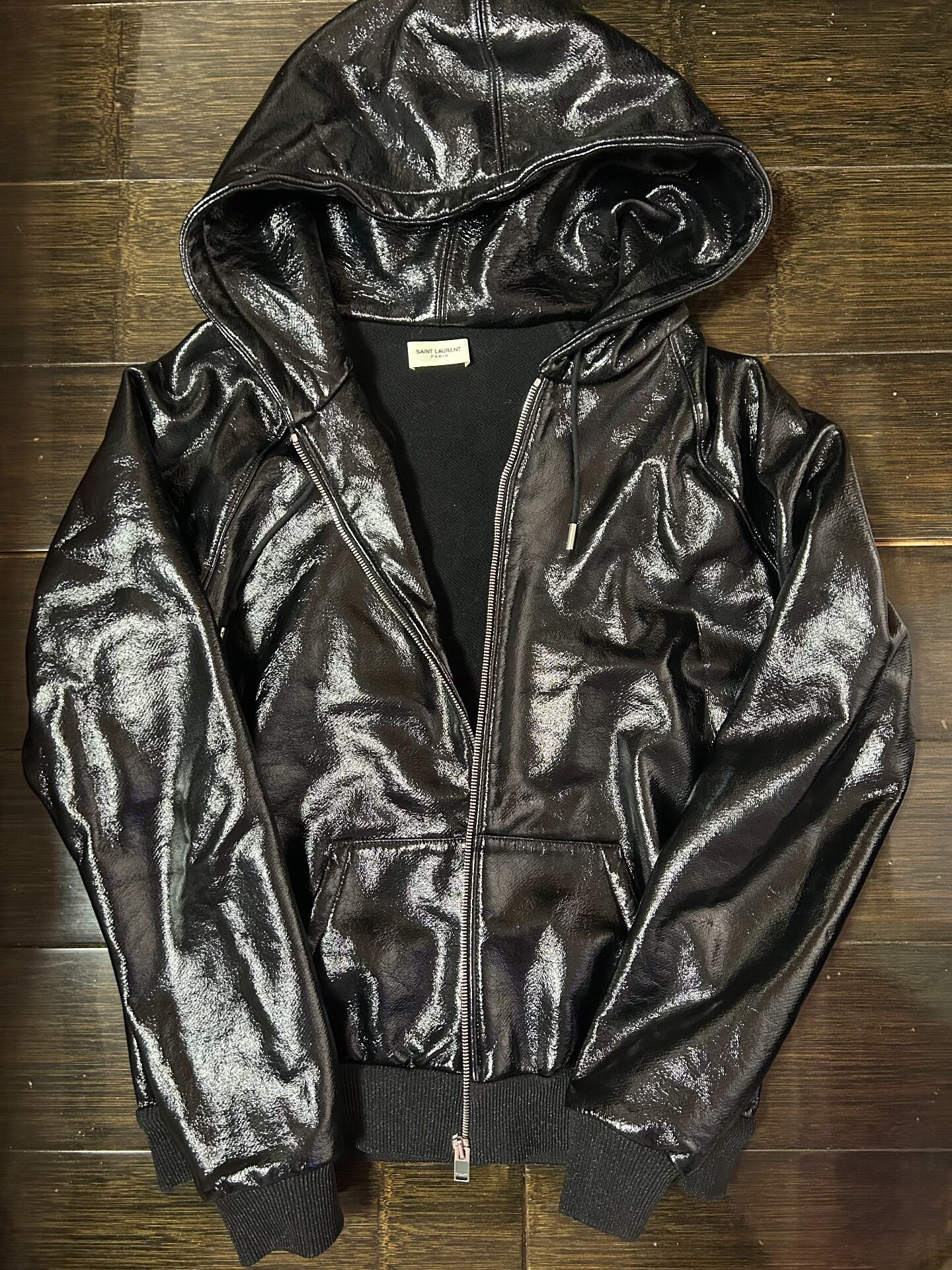 Saint Laurent Shiny Leather Hooded Jacket