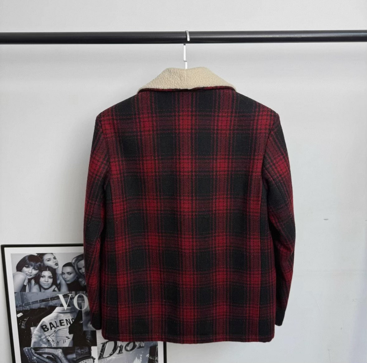 Saint Laurent Plaid Shearling Collar Coat