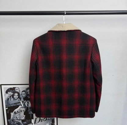 Saint Laurent Plaid Shearling Collar Coat