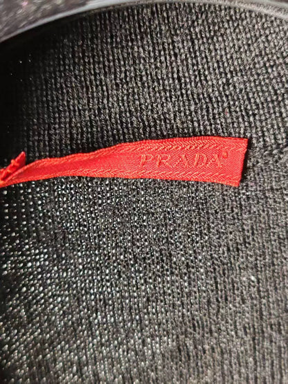 Prada Logo Wool Coat with Stripe Detail