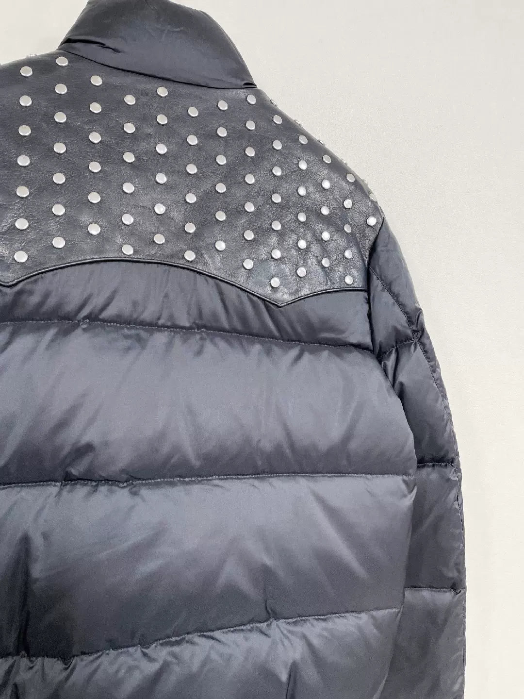 Saint Laurent Black Studded Leather Puffer Jacket