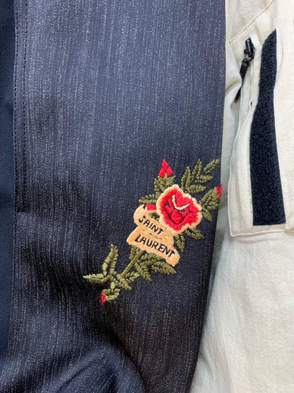 Saint Laurent Black Beige Rose Embroidery Jacket