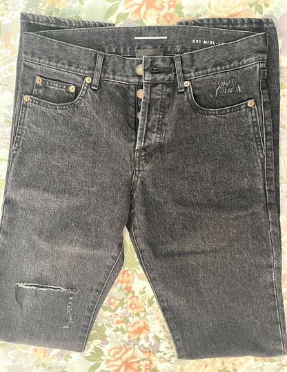 Saint Laurent Men's Distressed Black Jeans