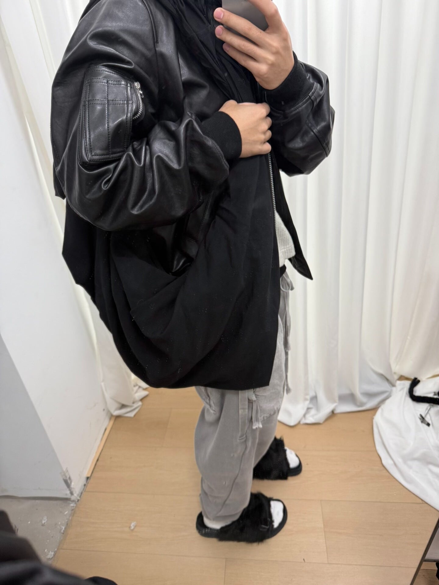 yohji yamamoto double-layered bag with wool