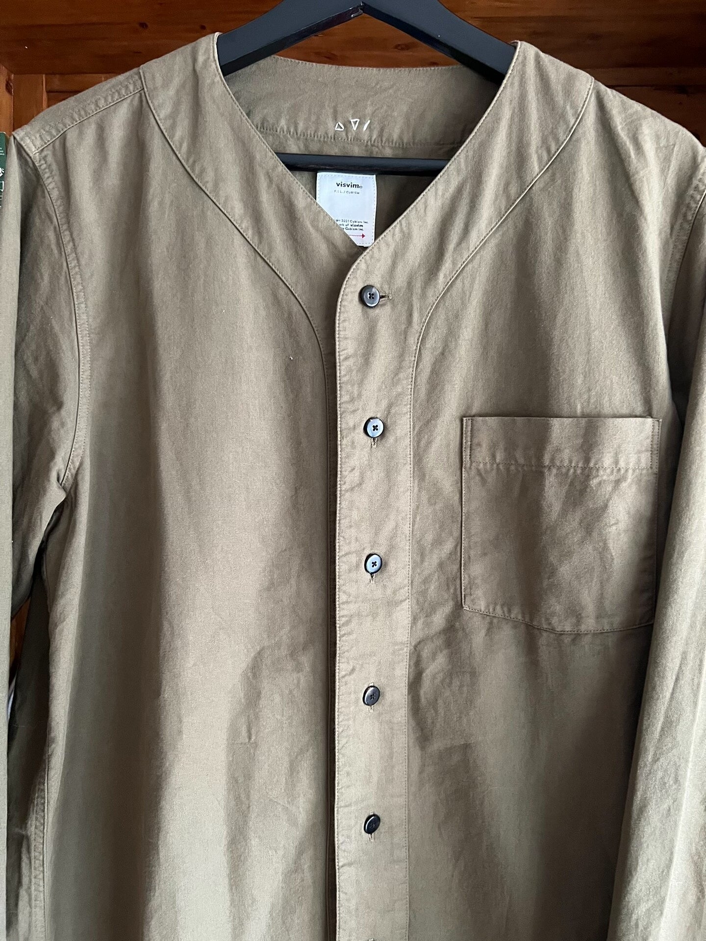 visvim Giza Cotton Baseball Shirt in Olive Green