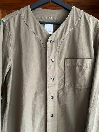 visvim Giza Cotton Baseball Shirt in Olive Green