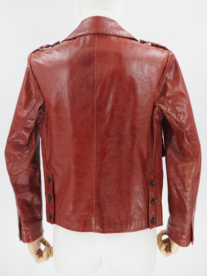 gucci double-breasted leather jacket in burgundy