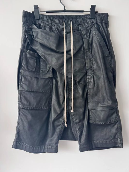 rick owens drkshdw waxed cargo shorts