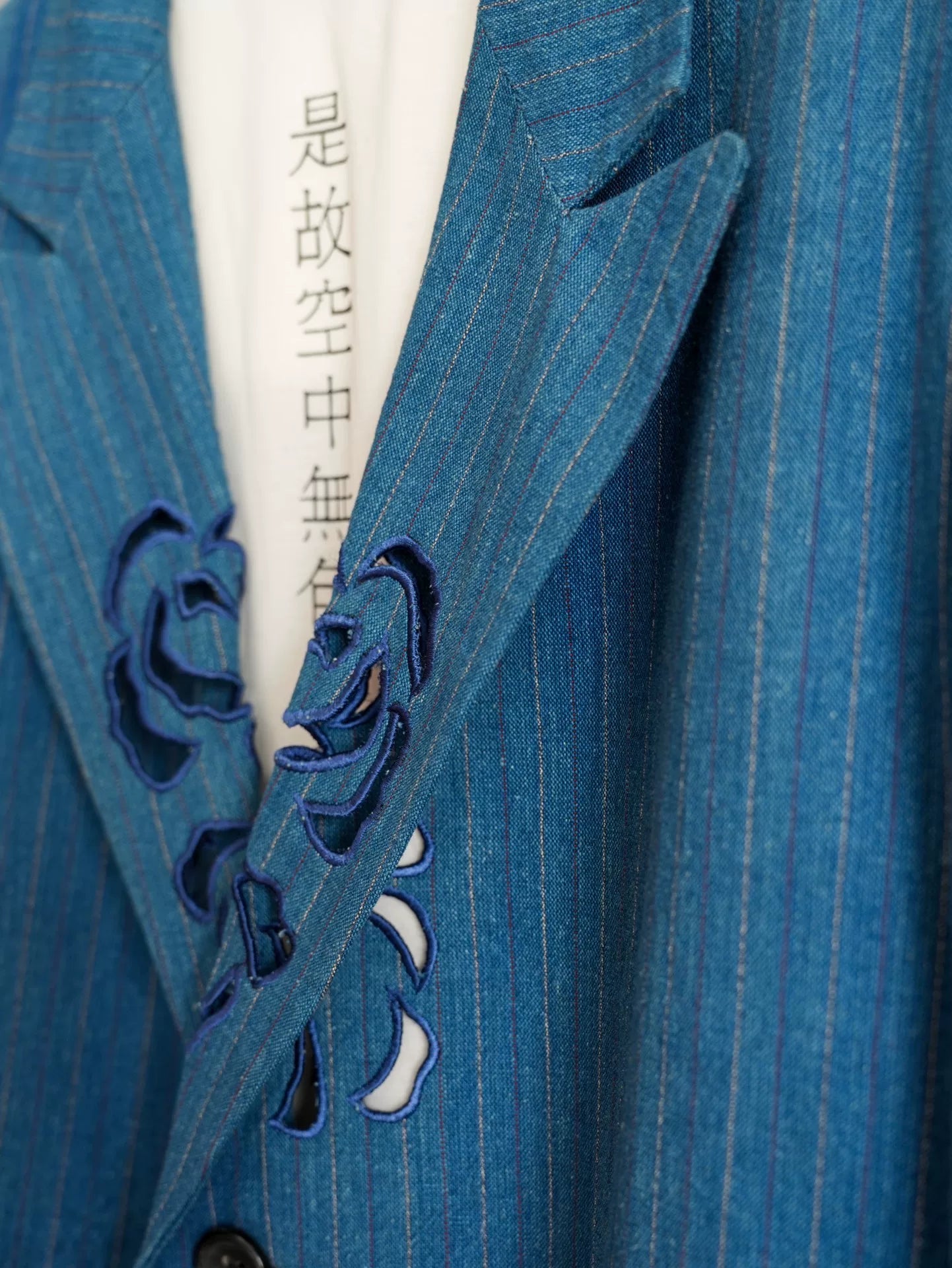 unique rose embroidered blue jacket