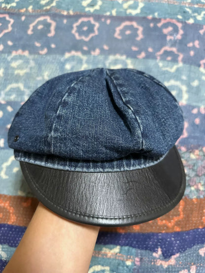 RRL Denim Leather Patchwork Newsboy Cap