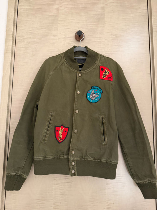 Saint Laurent Olive Green Patch Bomber Jacket