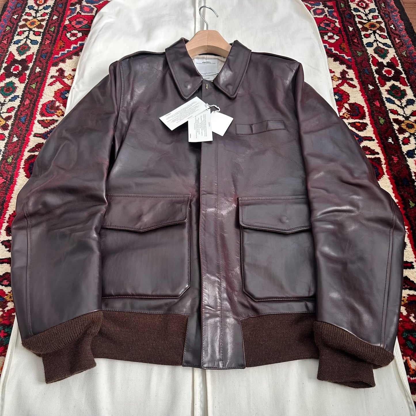 visvim elmendorf leather jacket in burgundy