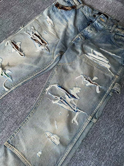amiri distressed loose fit denim pants