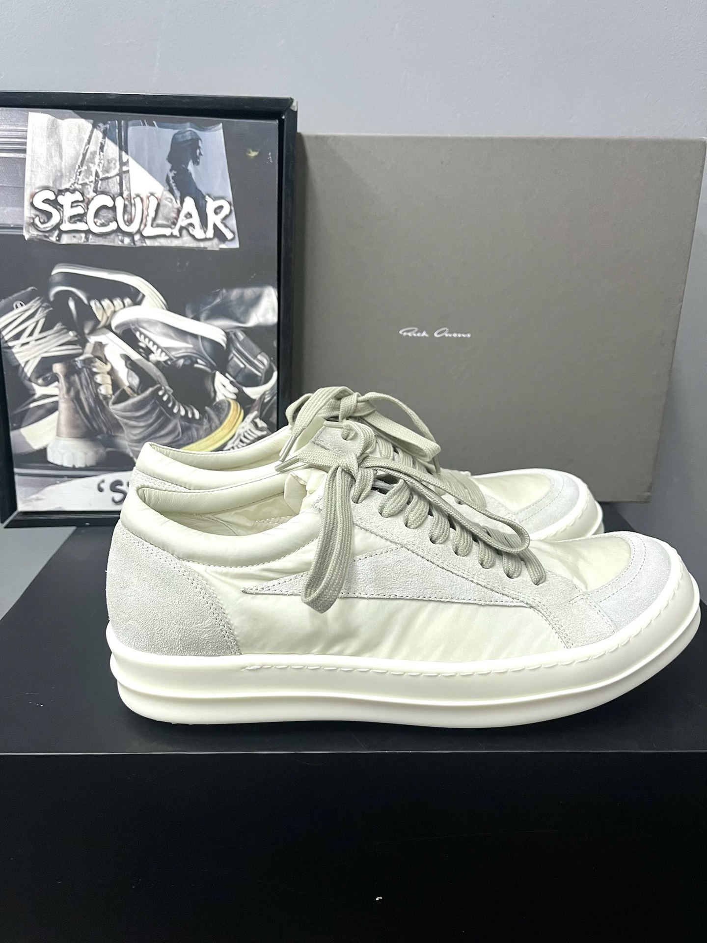 Rick Owens 26SS White Silk Suede Sneakers