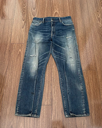 visvim ss journeyman pants tacked damaged denim