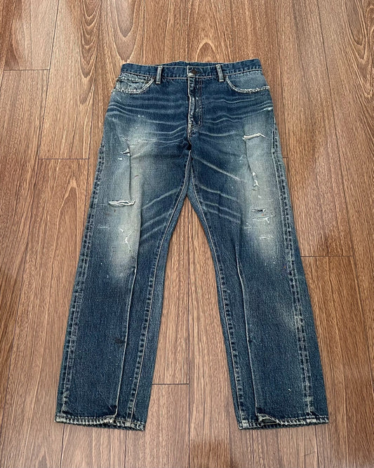 visvim ss journeyman pants tacked damaged denim