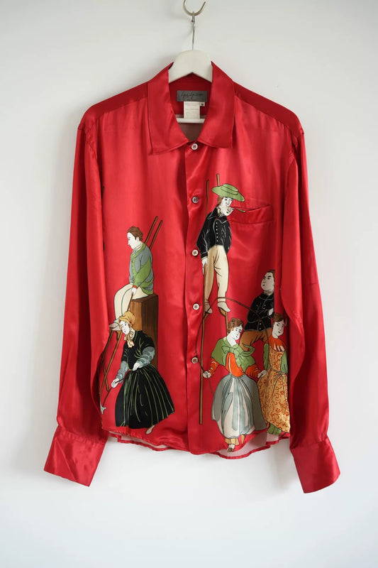 Yohji Yamamoto Red Silk Button-Up Shirt