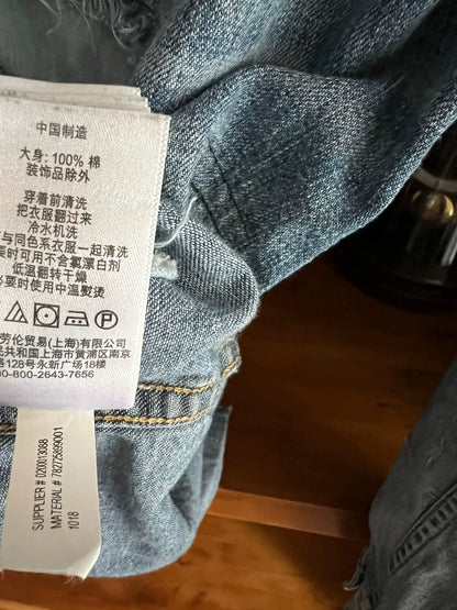 rrl distressed denim long sleeve shirt