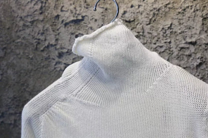 high collar knit sweater in white