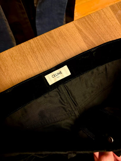 celine black velvet flared trousers