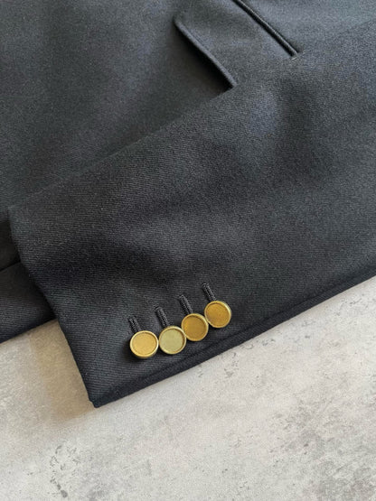 YSL Saint Laurent Black Gold Button Blazer