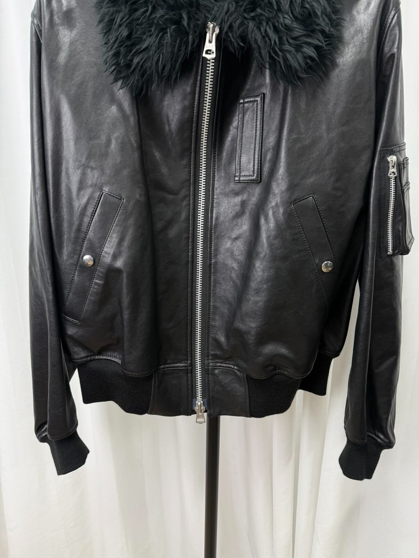 black shearling collar leather jacket