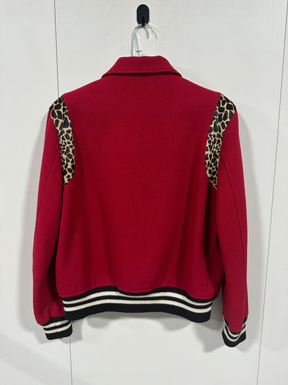 Saint Laurent Red Leopard Wool Varsity Jacket