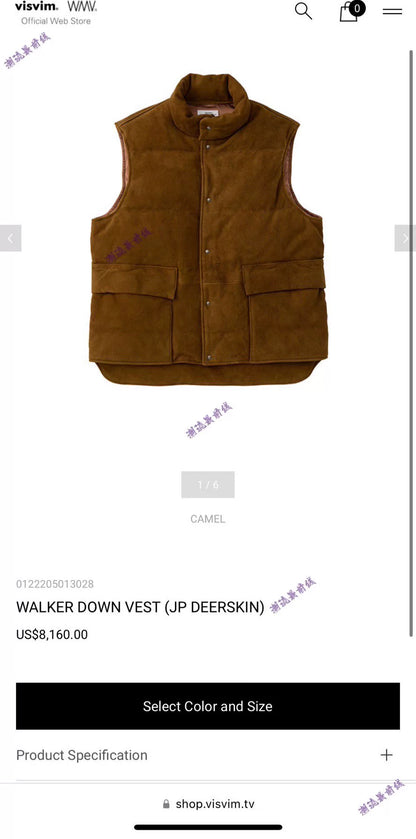 VISVIM Walker Down Vest in Camel Color