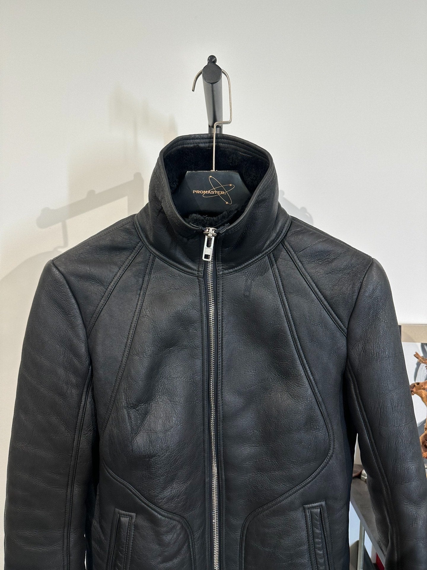 Rick Owens Fur Leather Stand-Collar Jacket
