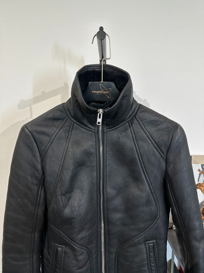 Rick Owens Fur Leather Stand-Collar Jacket