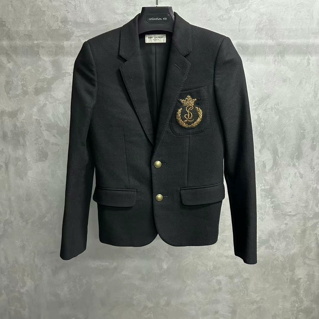 Saint Laurent Black Wool Logo Blazer