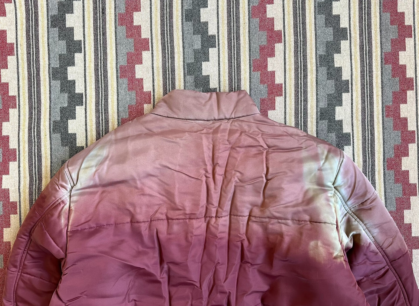 hand dyed puffer jacket in warm tones