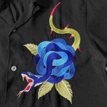 rose embroidered short-sleeve hawaiian shirt