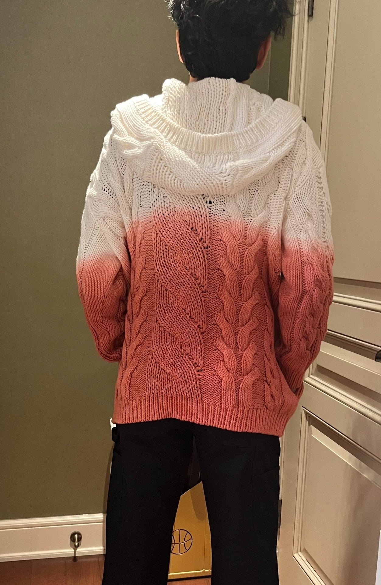 Saint Laurent Gradient Cable-Knit Hooded Cardigan