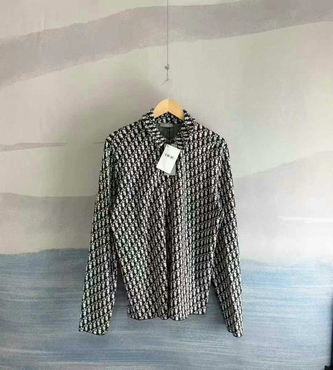 Dior Oblique Navy Cotton Long Sleeve Shirt