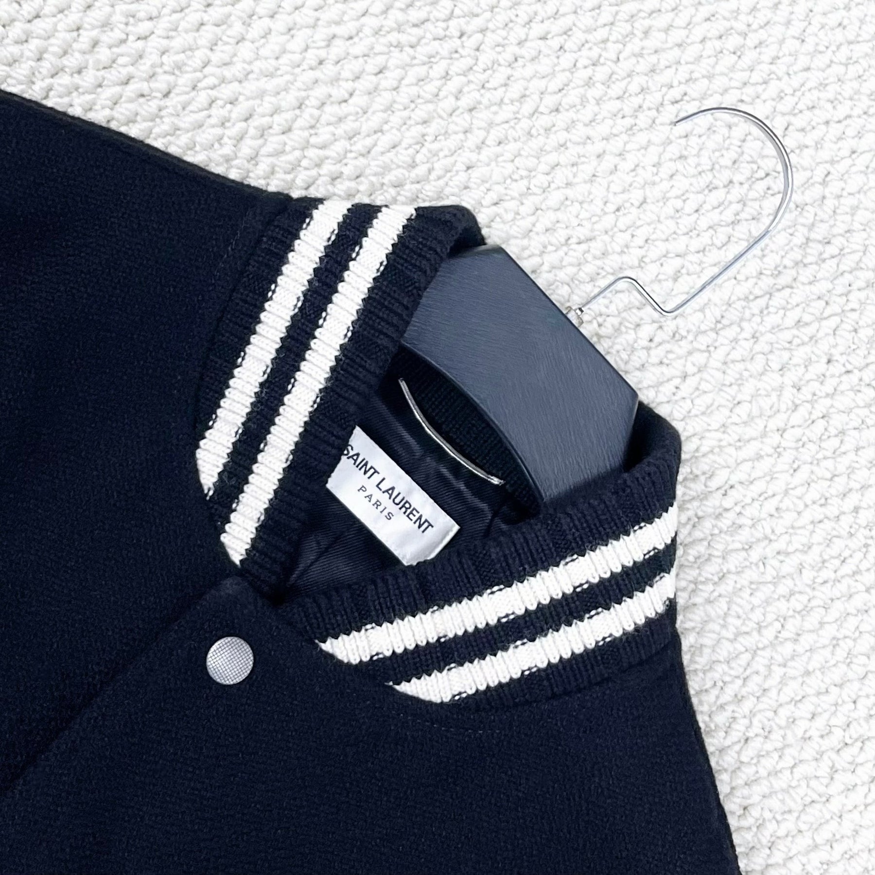Saint Laurent Black White Striped Logo Jacket