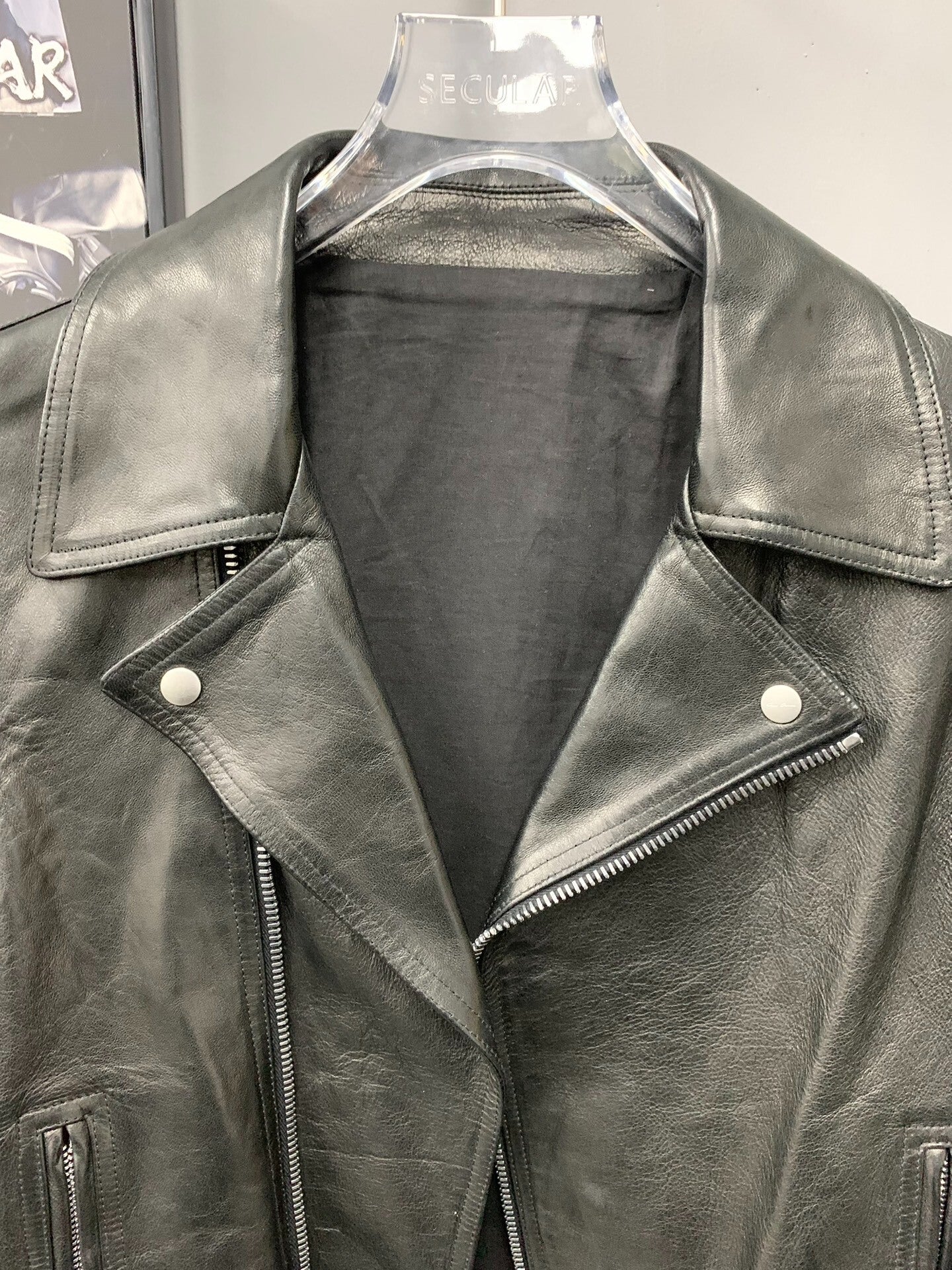 rick owens black leather motorcycle jacket