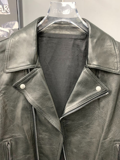 rick owens black leather motorcycle jacket