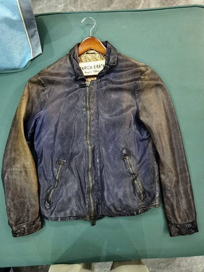 Giorgio Brato Vintage Blue Yellow Leather Jacket