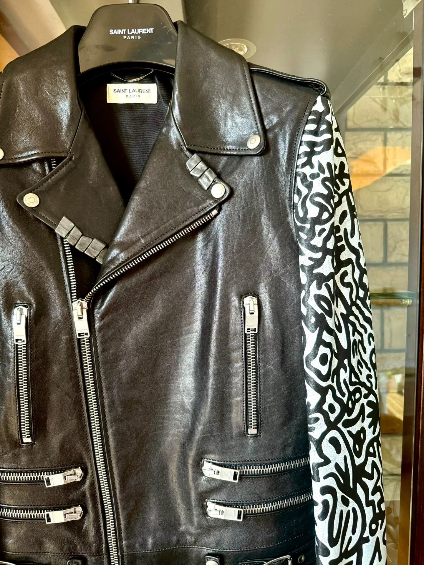 saint laurent graffiti leather jacket