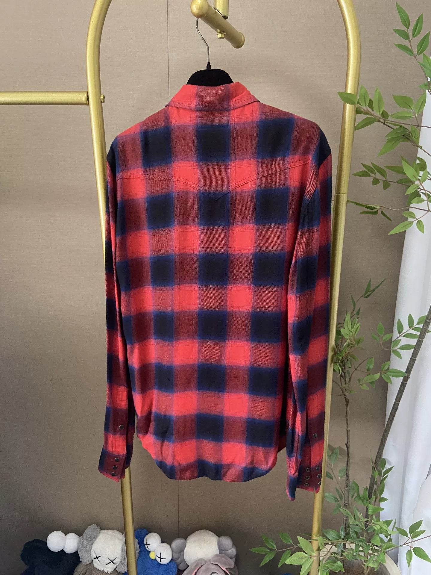 Saint Laurent Red Blue Plaid Shirt