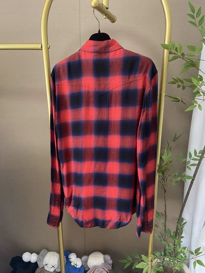 Saint Laurent Red Blue Plaid Shirt