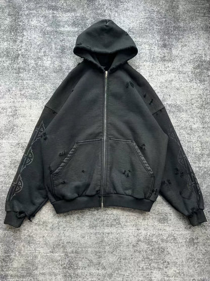 balenciaga paris tower distressed zip jacket